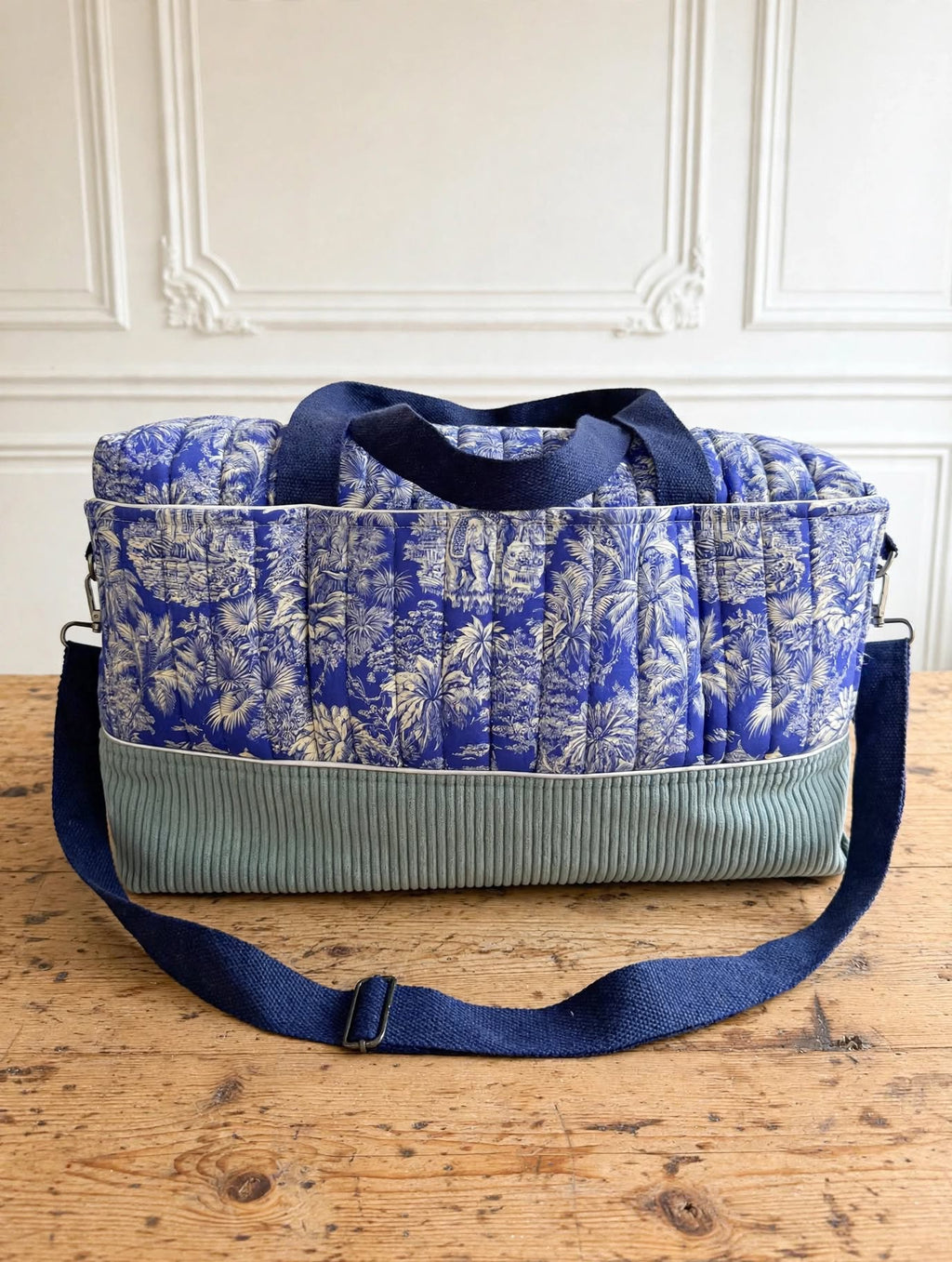 Sac à langer / sac week-end – Toile de Jouy bleu indigo