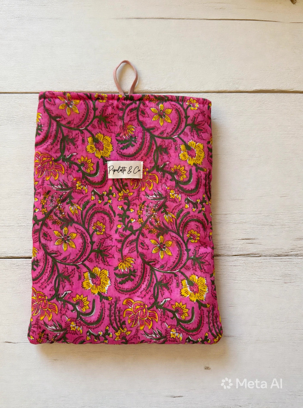 Pochette Livre Grand Broché 23x30 cm - Tissu Block Print "Fleur de Jaipur"