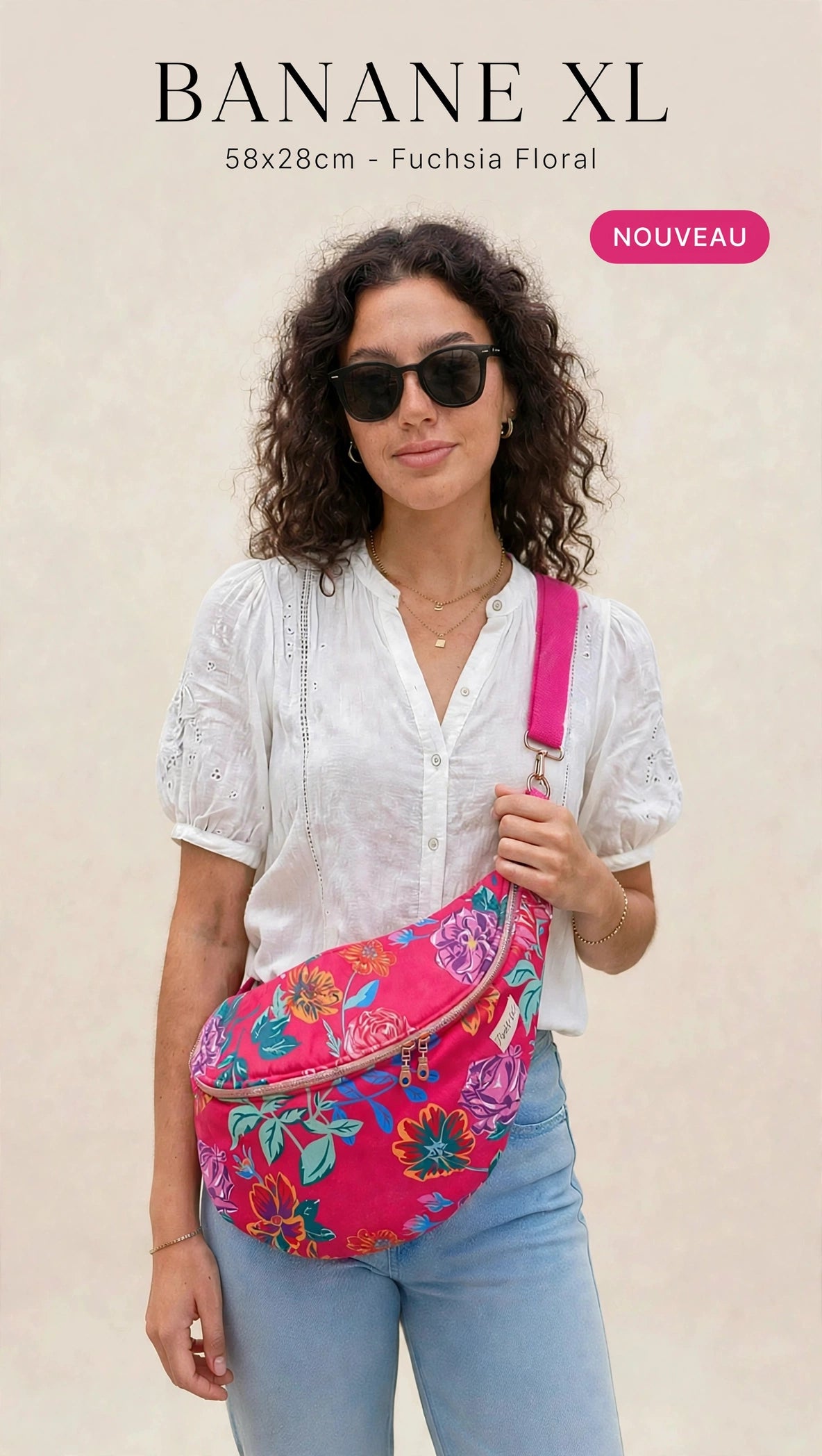 Sac Banane XL Fuchsia Floral - 58x28cm