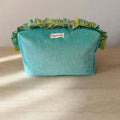 Trousse de toilette velours côtelé turquoise, tissu Kenzo Mah Jong