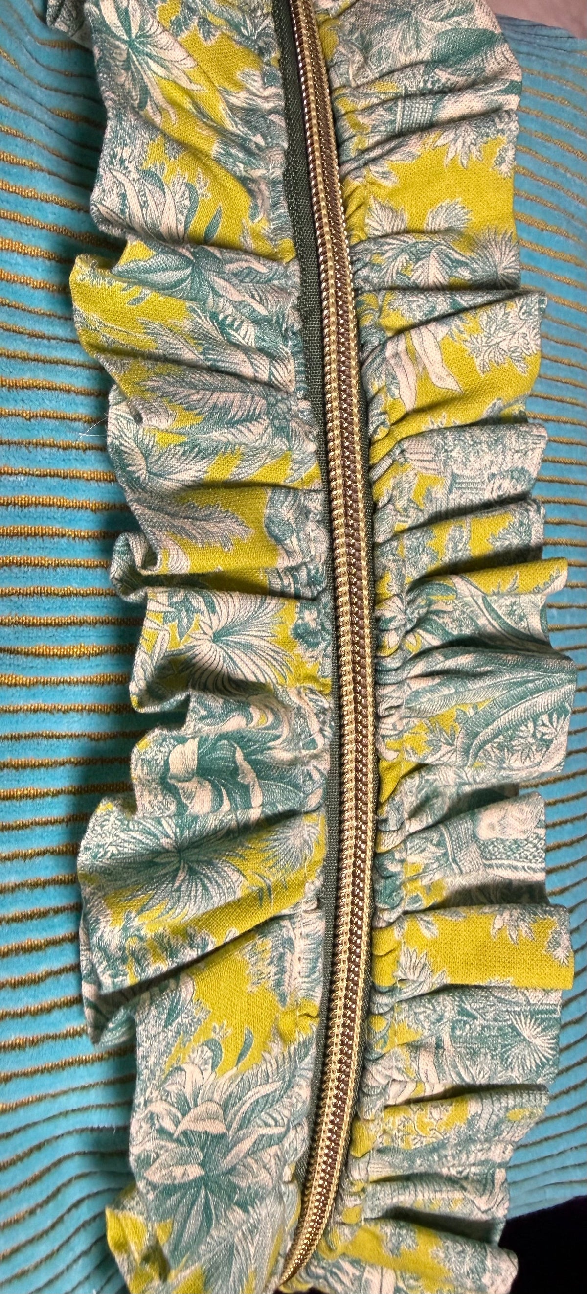 Trousse de toilette velours côtelé turquoise, tissu Kenzo Mah Jong