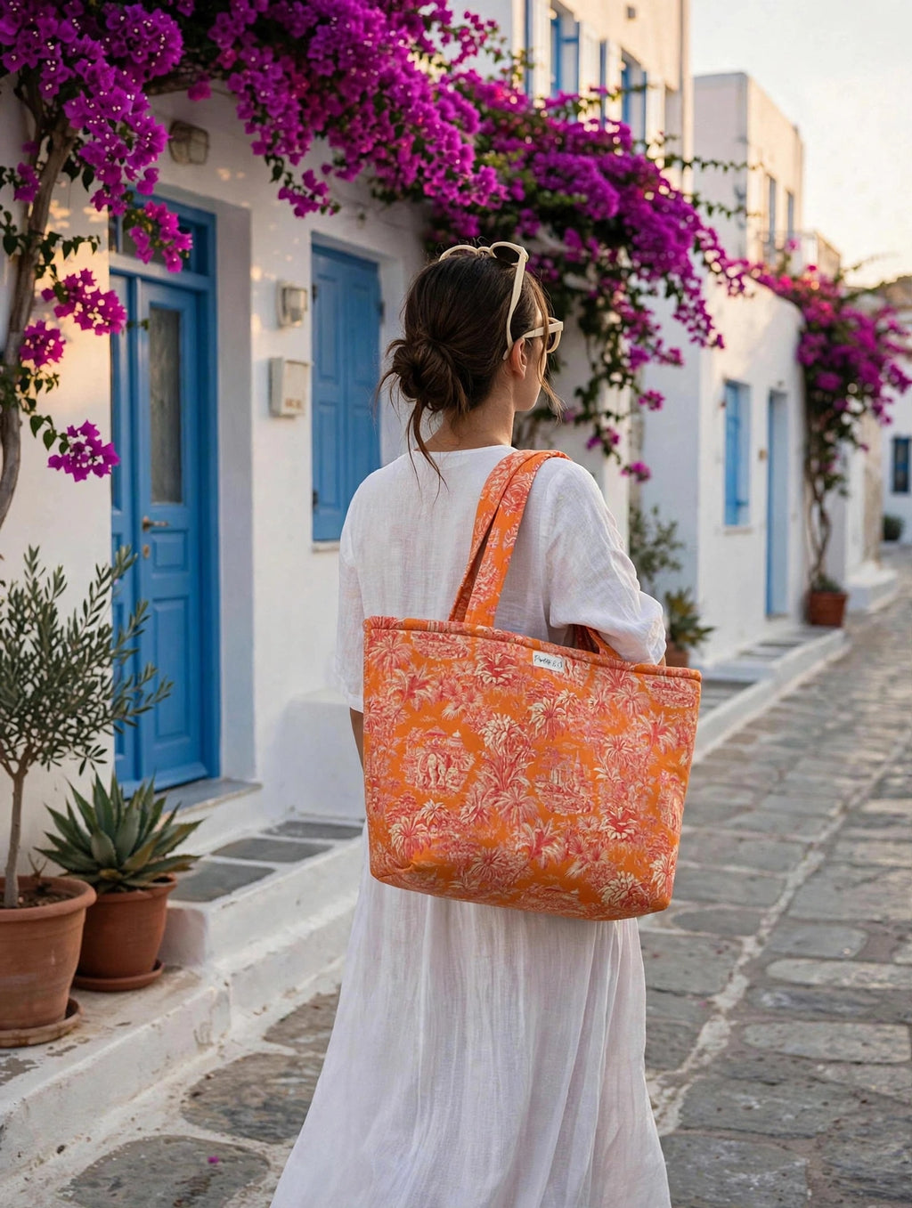 Sac cabas Toile de Jouy Orange – Matelassé Pipelette & Co