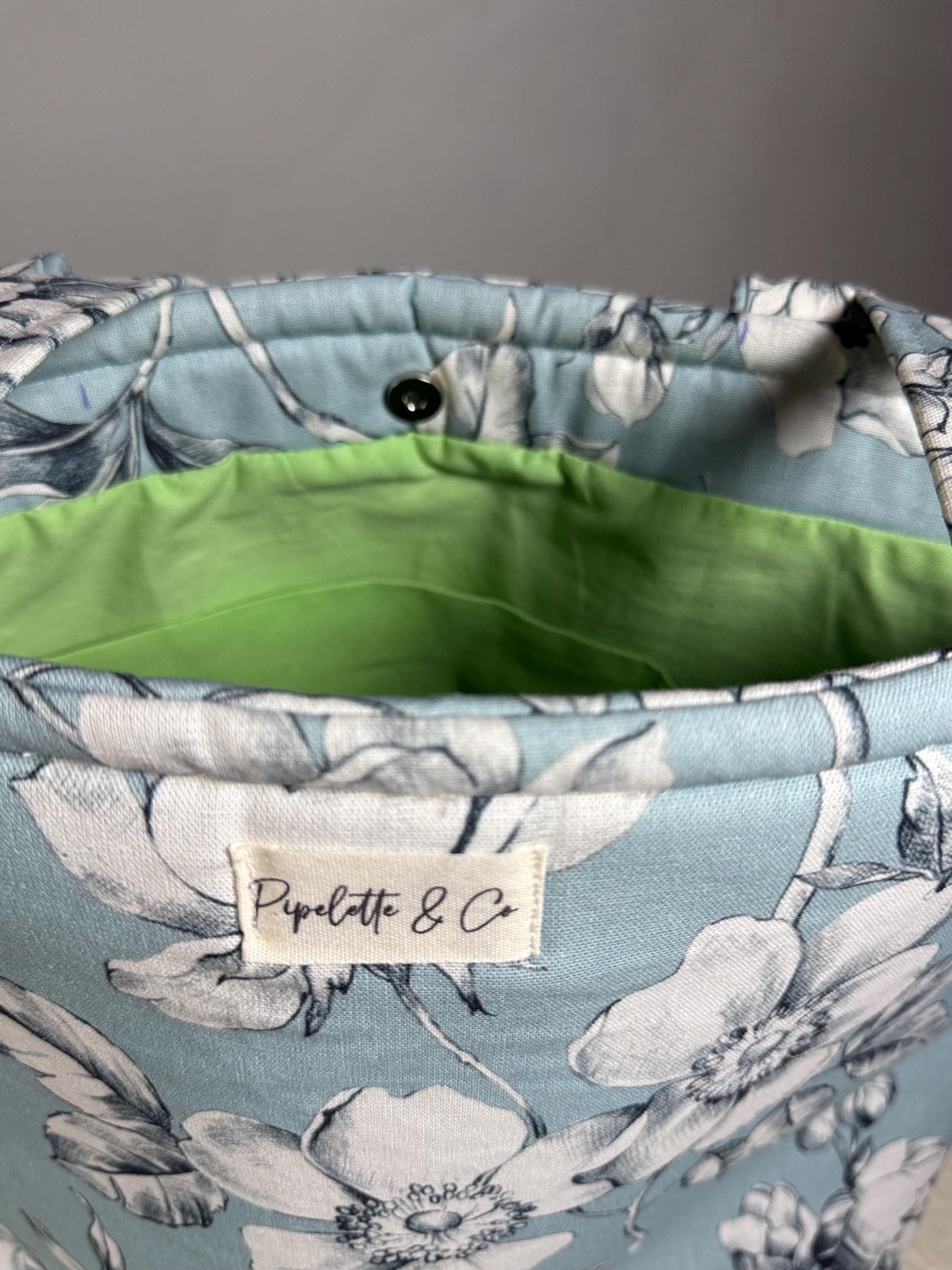 Sac cabas fleuri bleu et blanc, Grand Tote Bag matelassé