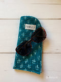 étui à lunette block print matelassé vert