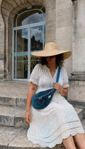 Sac banane XL bleu ,bleu pétrole , velours damassé