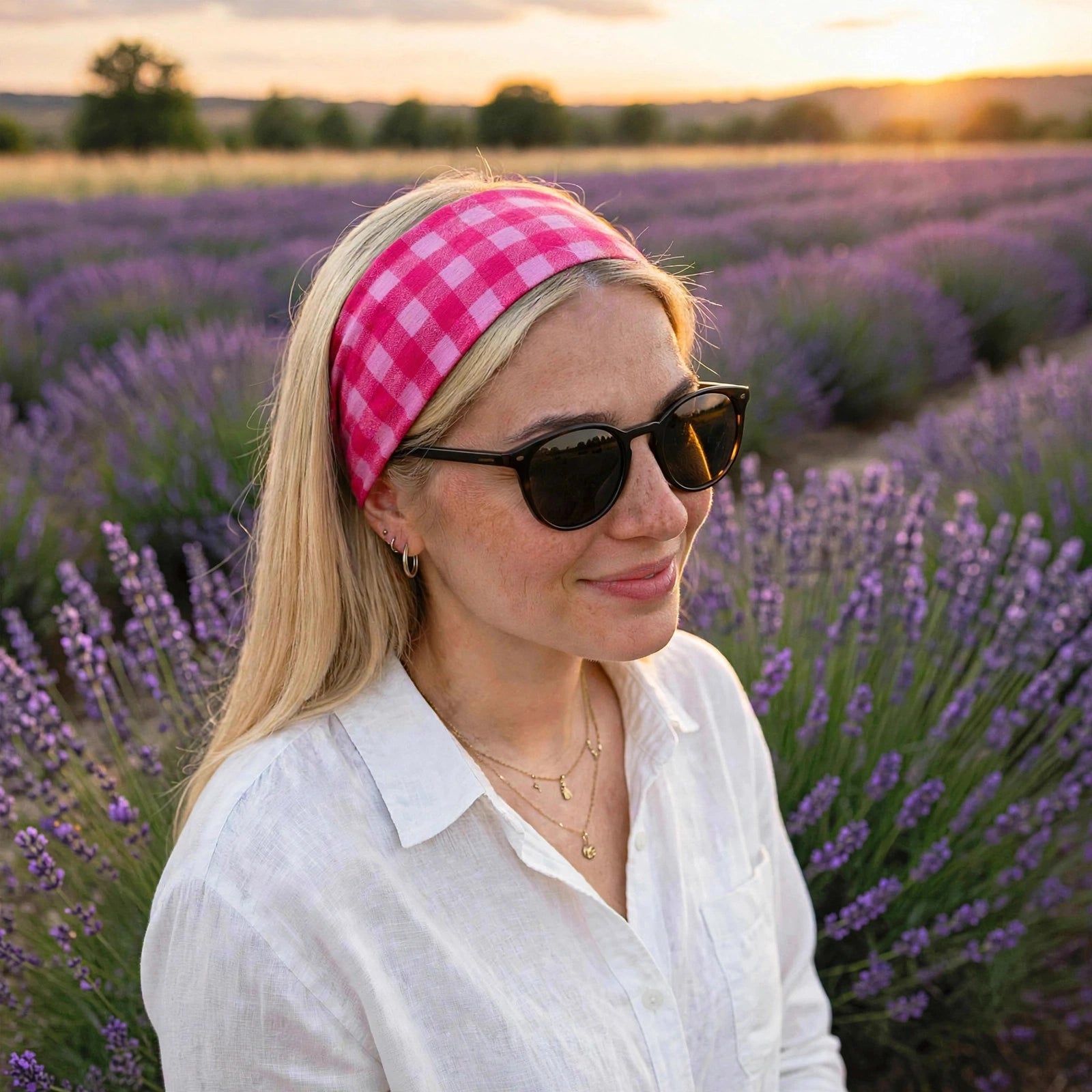 Bandeau Cheveux Femme Vichy Rose Fuchsia - Twist Rétro