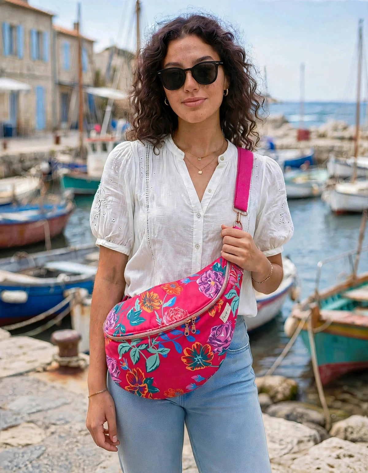 Sac Banane XL Fuchsia Floral - 58x28cm