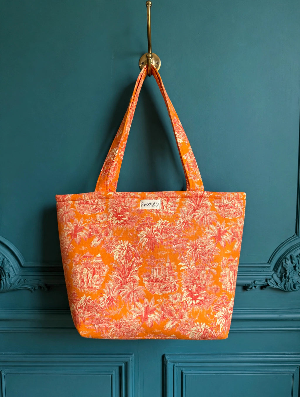 Sac cabas Toile de Jouy Orange – Matelassé Pipelette & Co