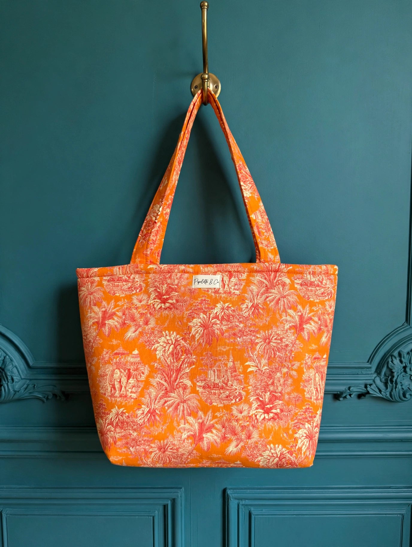 Sac cabas Toile de Jouy Orange – Matelassé Pipelette & Co