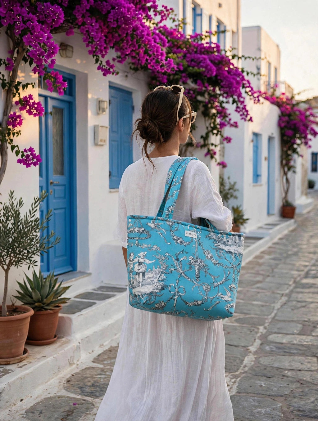 Sac cabas Toile de Jouy  turquoise – Matelassé Pipelette & Co