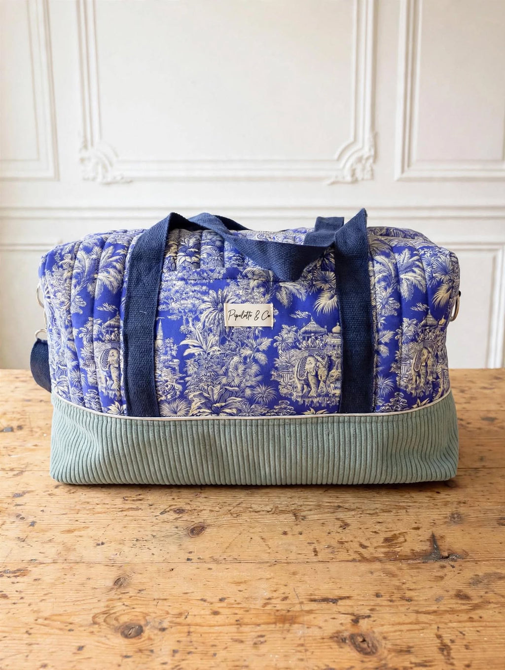 Sac à langer / sac week-end – Toile de Jouy bleu indigo