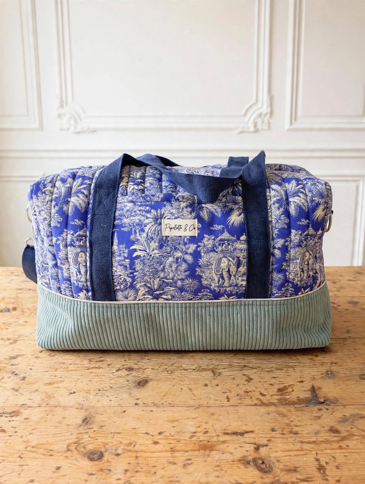 Sac à langer / sac week-end – Toile de Jouy bleu indigo