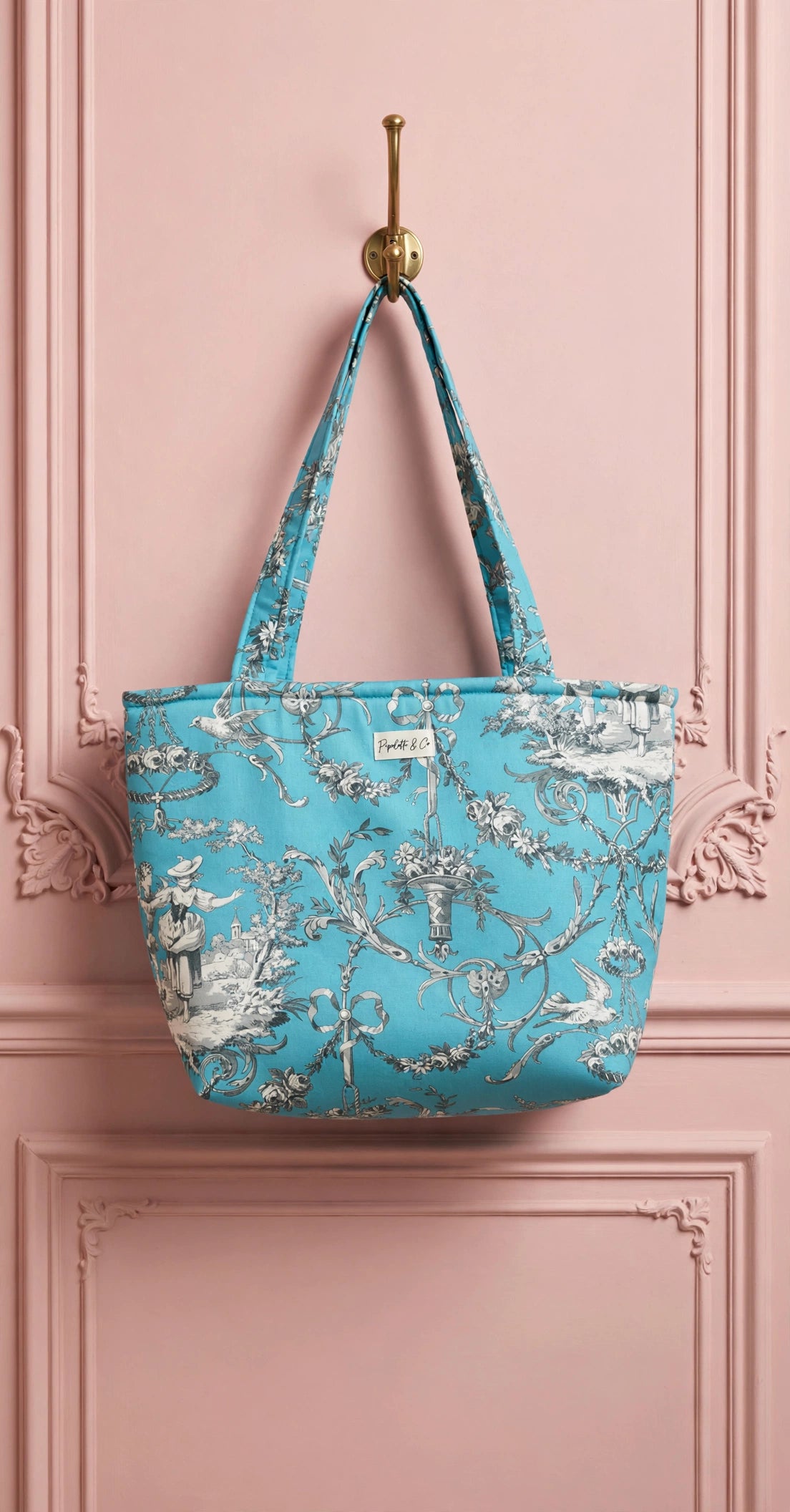 Sac cabas Toile de Jouy  turquoise – Matelassé Pipelette & Co