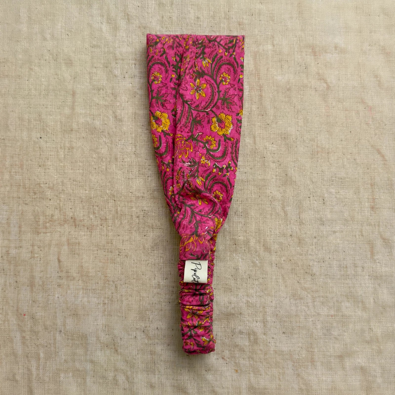 Bandeau Cheveux Block Print Paisley Rose | Tissu Indien Fait Main 9cm