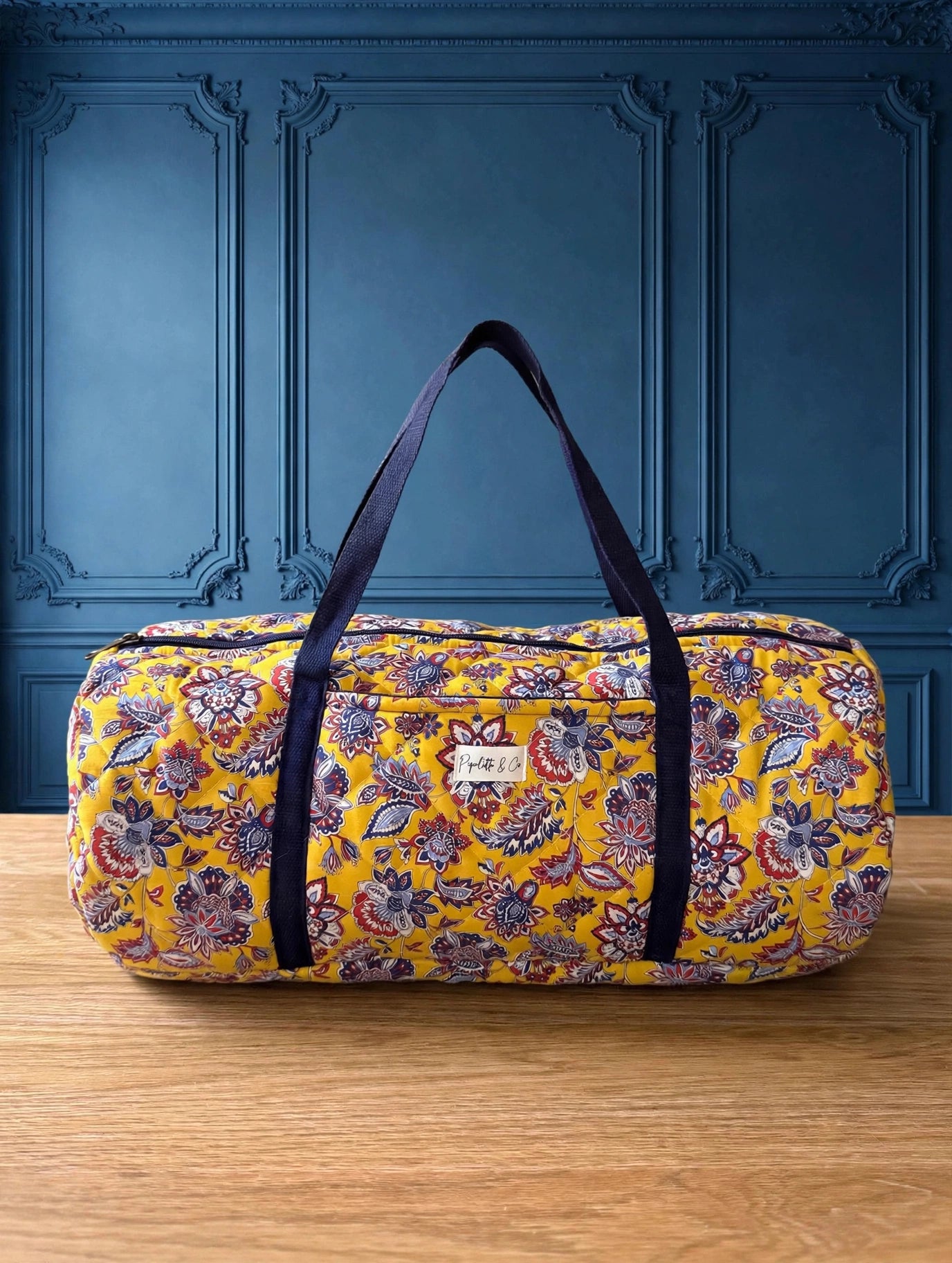Grand Sac Week-end Matelassé Jaune Fleuri 53x20 cm