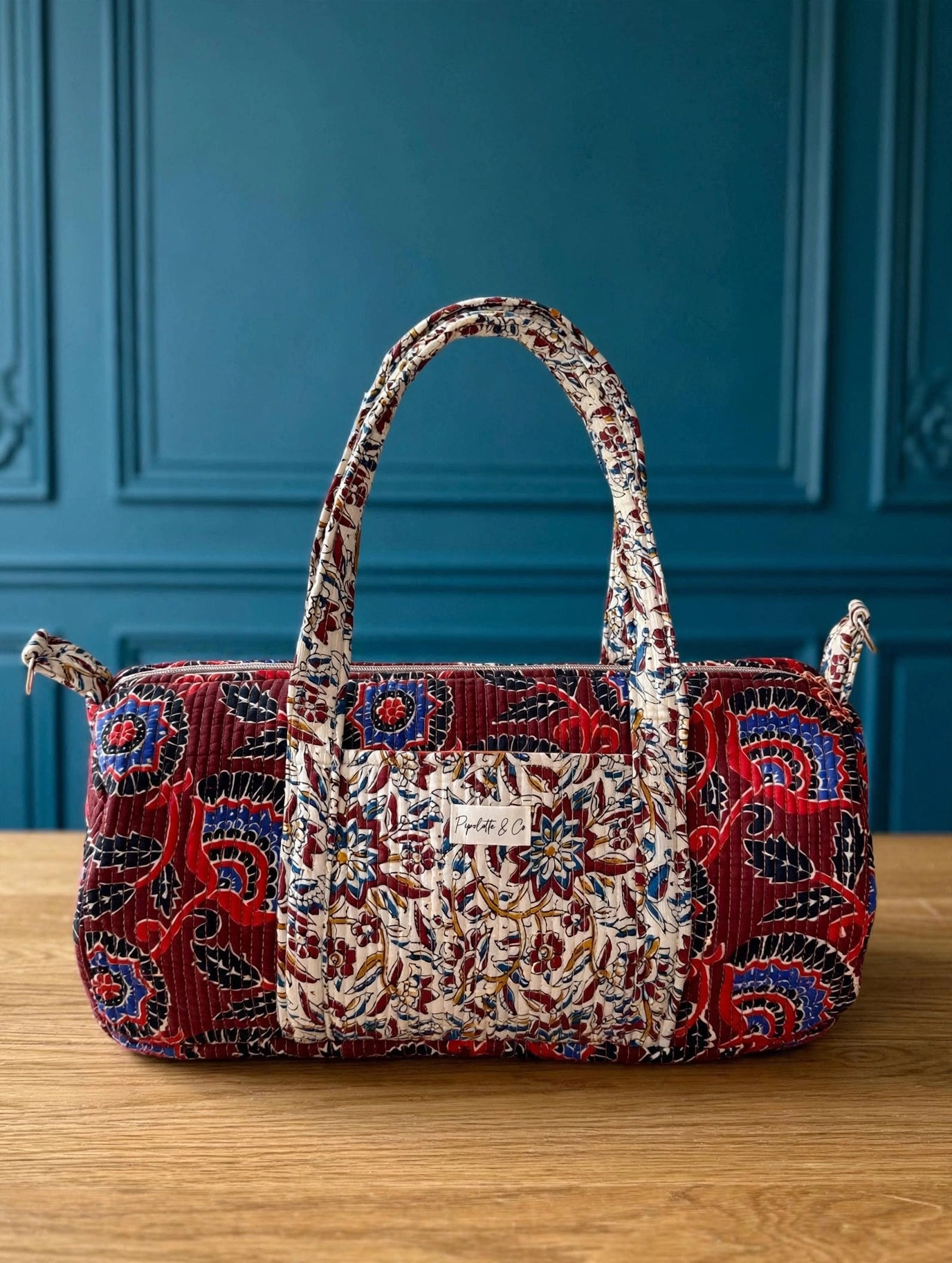 Sac week end block print -rouge-44x20cm