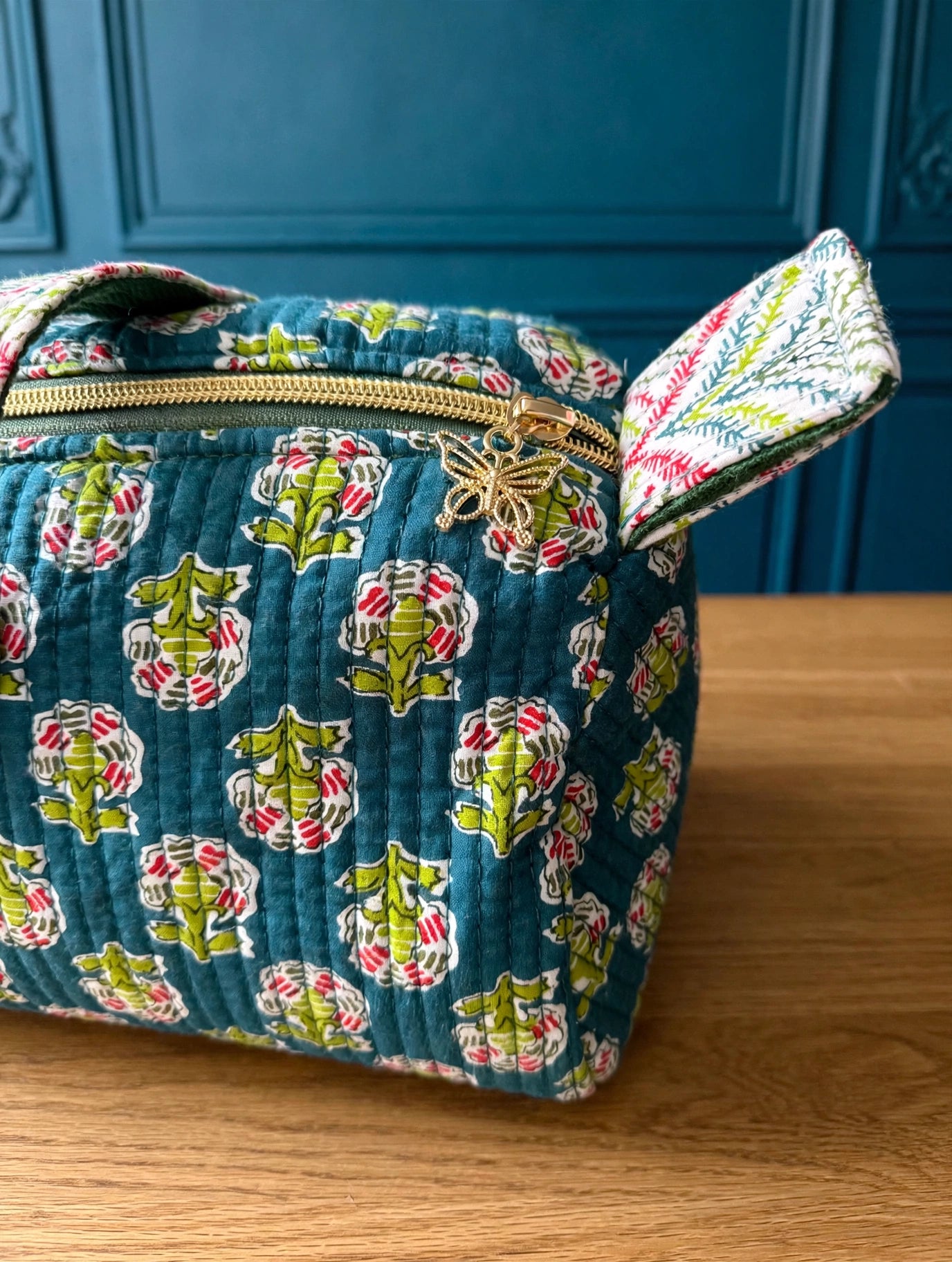 Sac week end block print vert 44x20cm