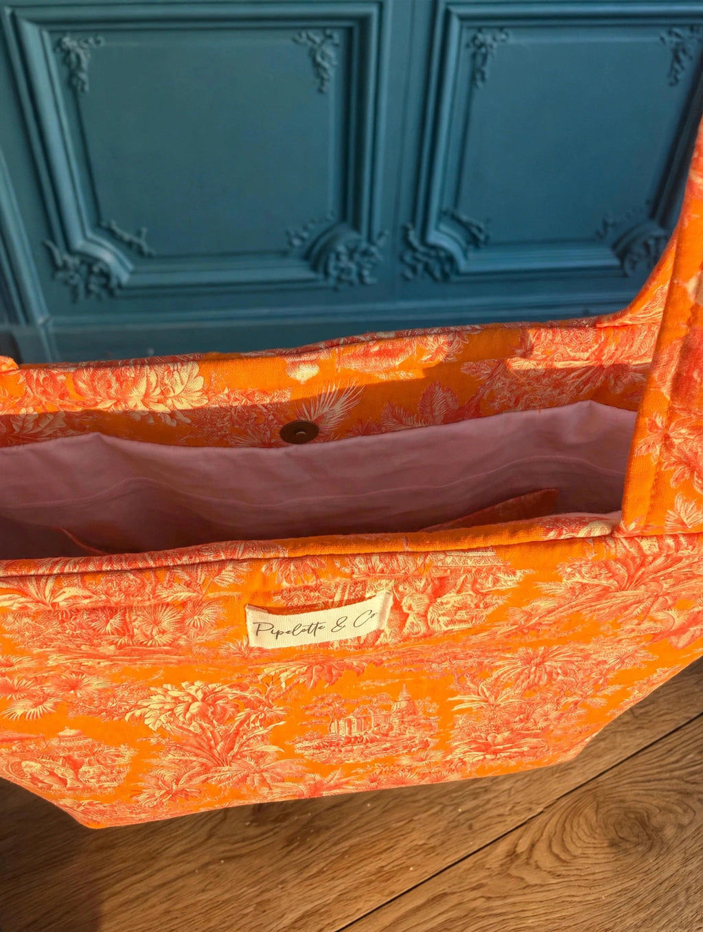 Sac cabas Toile de Jouy Orange – Matelassé Pipelette & Co