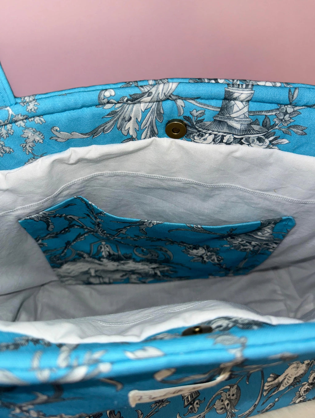 Sac cabas Toile de Jouy  turquoise – Matelassé Pipelette & Co