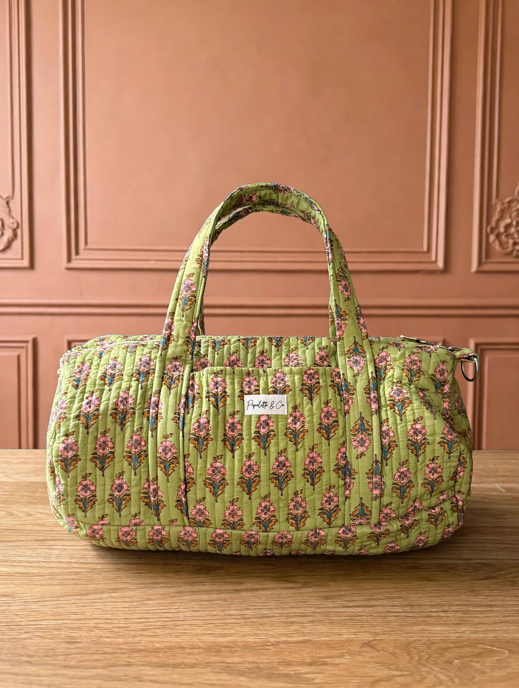 Sac Week-end Matelassé Block Print Vert Fleuri 44x20 cm