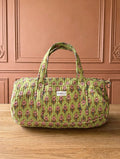 Sac Week-end Matelassé Block Print Vert Fleuri 44x20 cm