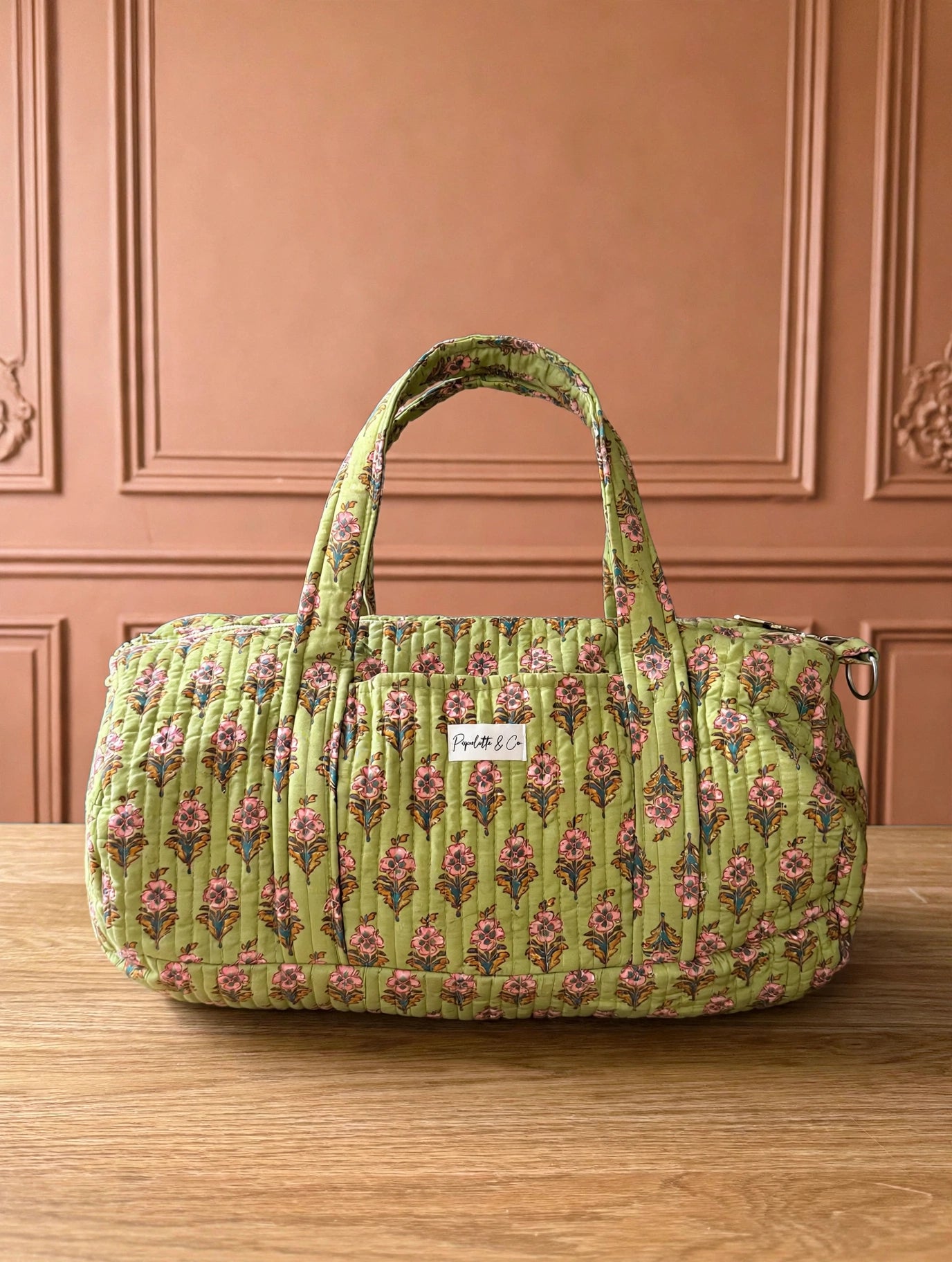 Sac Week-end Matelassé Block Print Vert Fleuri 44x20 cm