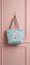 Sac cabas fleuri bleu et blanc, Grand Tote Bag matelassé
