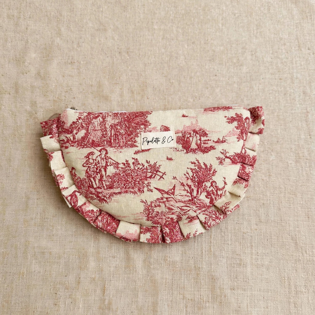 Pochette Toile de Jouy Bordeaux Froufrou 28x17 cm - Style Vintage romantique