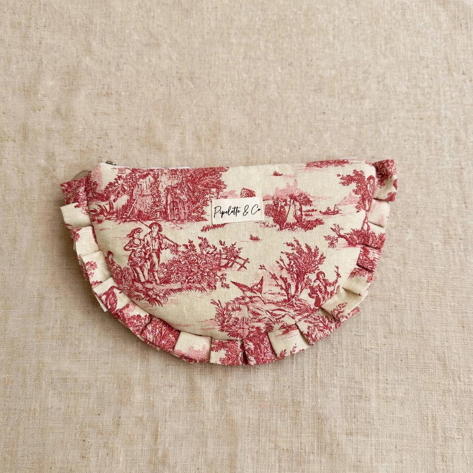 Pochette Toile de Jouy Bordeaux Froufrou 28x17 cm - Style Vintage romantique
