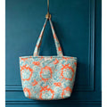 Sac Cabas Toile de Jouy Éléphant Orange et Bleu - Grand Tote Bag Matelassé - Pipelette & Co