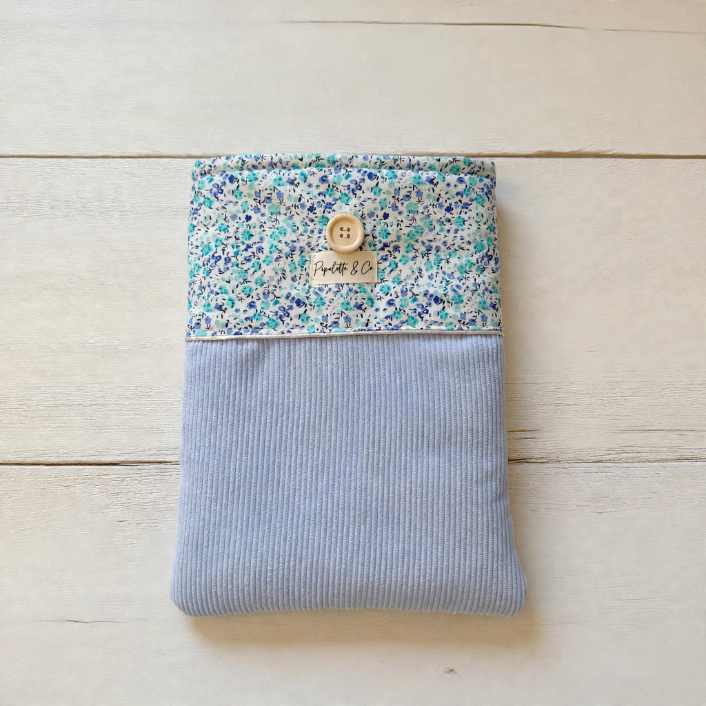 Pochette à Livre Broché 23x30cm - Bleu Ciel Pastel & Liberty Bleuet