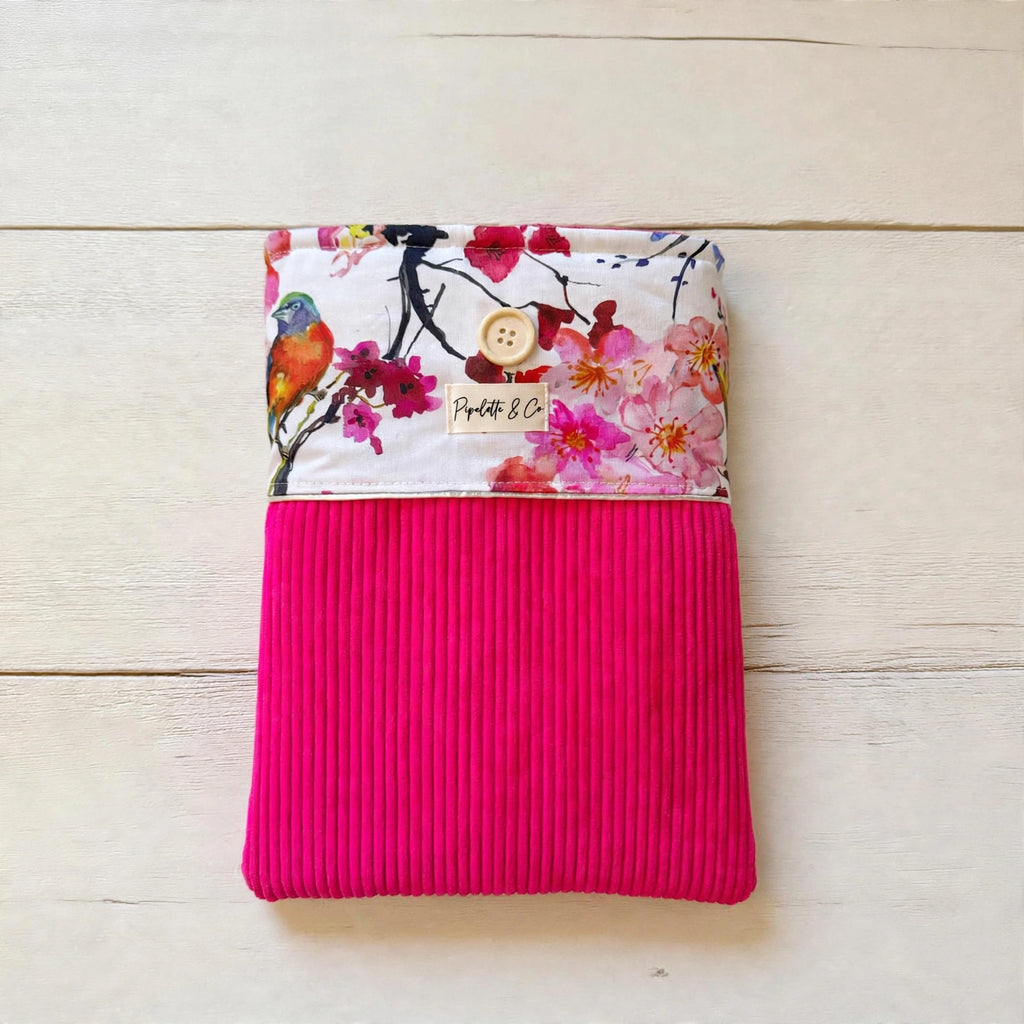 Pochette à Livre Broché 23x30cm - Fuchsia & Oiseau Aquarelle - Collection Velours