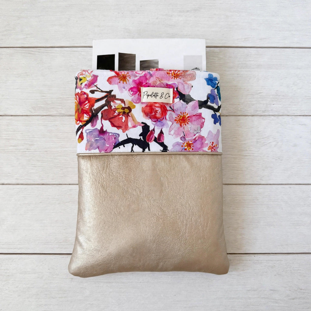 Pochette à Livre Broché 23x30cm - Simili Doré & Fleurs Aquarelle - Édition Premium