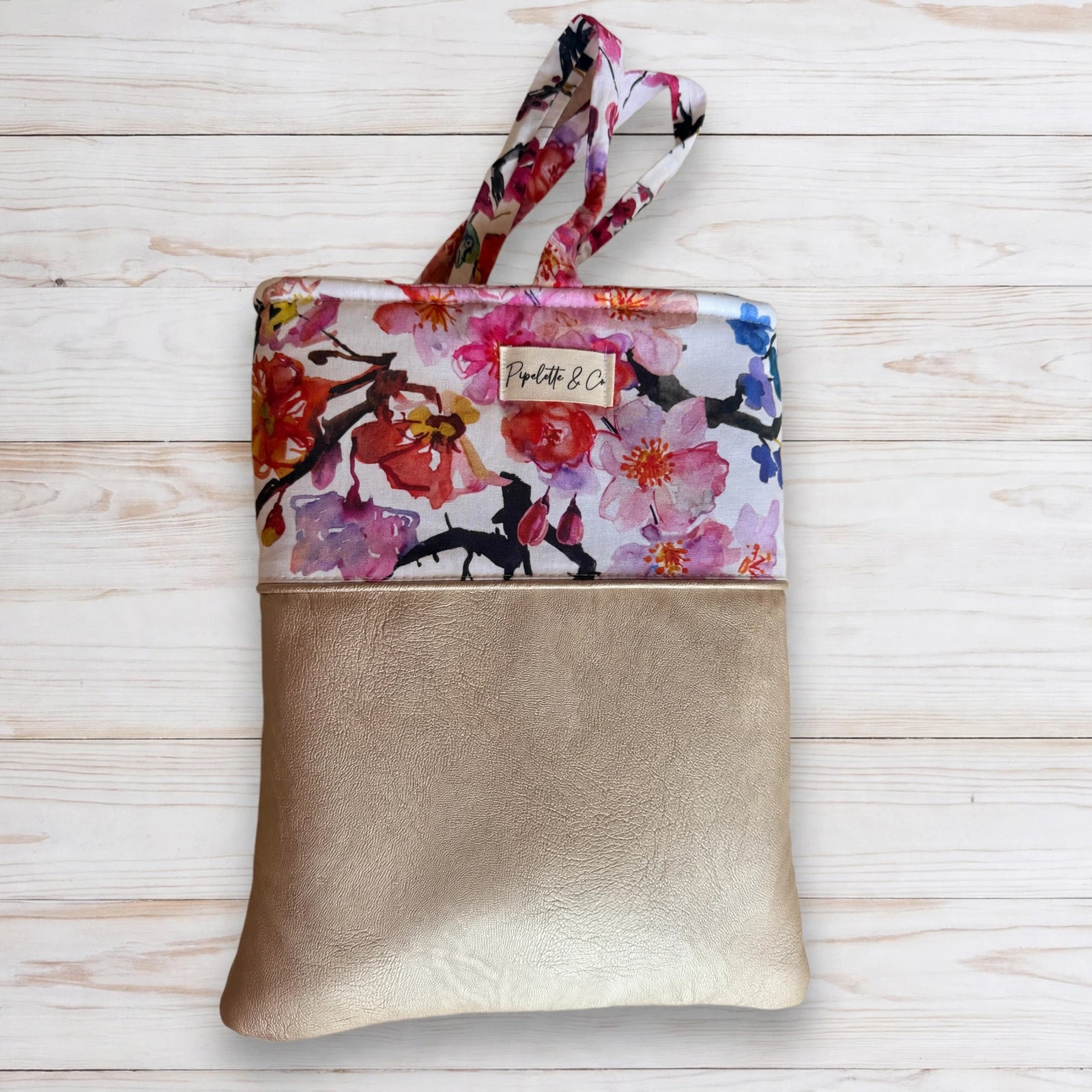 Pochette à Livre Broché 23x30cm - Simili Doré & Fleurs Aquarelle - Édition Premium