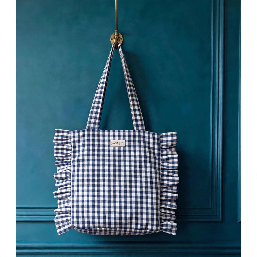 Tote Bag Vichy Bleu Marine à Froufrous - Le Marine