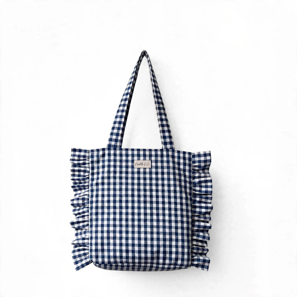 Tote Bag Vichy Bleu Marine à Froufrous - Le Marine