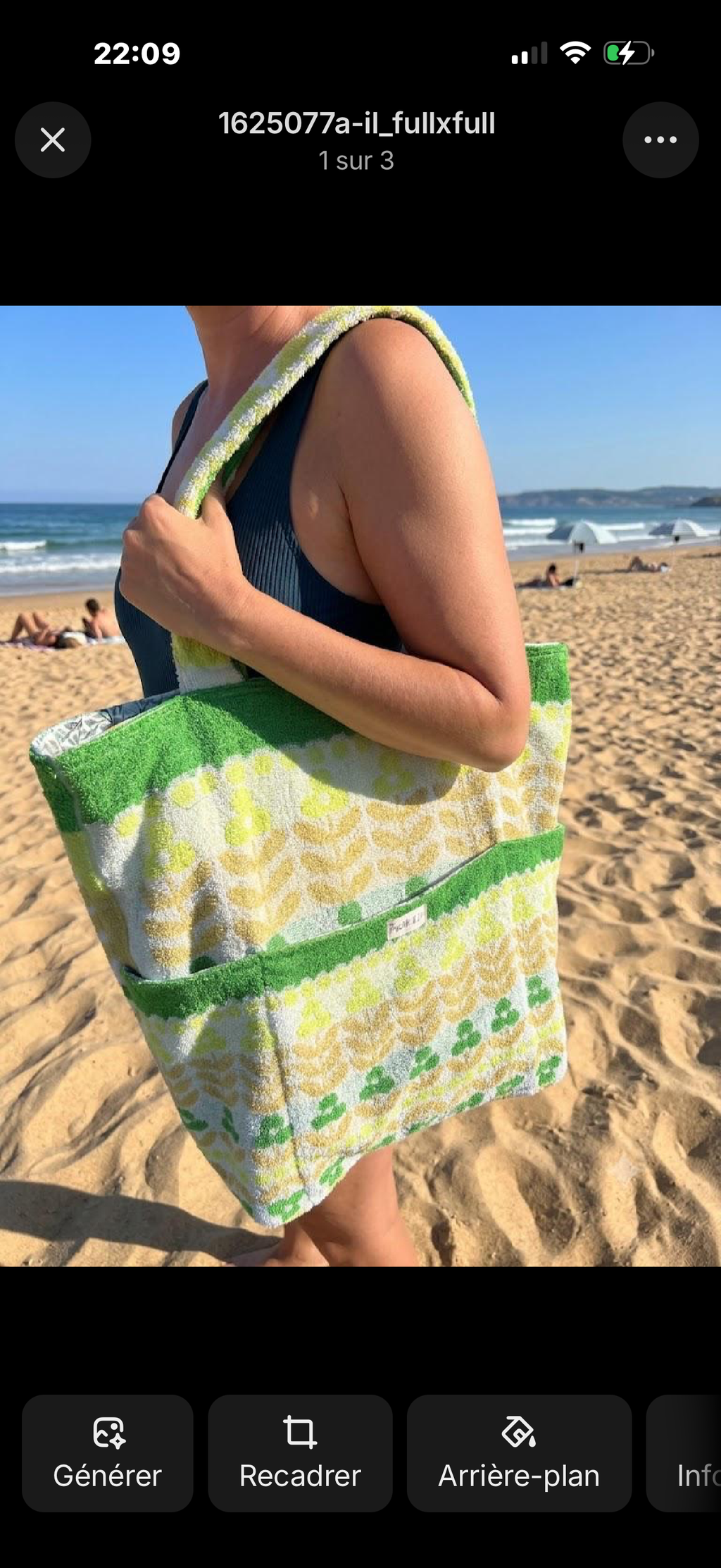 Grand Sac de Plage XXL Éponge Vintage Vert - Cabas Upcyclé Pièce Unique