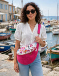 Sac Banane XL Fuchsia Velours Côtelé – Fleurs de Cerisier Japonaises | Fait Main
