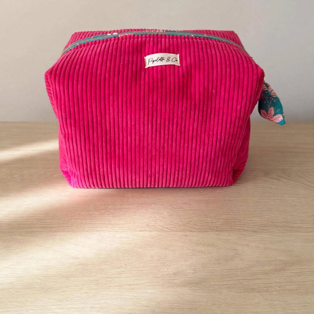 Trousse de toilette – Velours côtelé fuchsia – coton indien